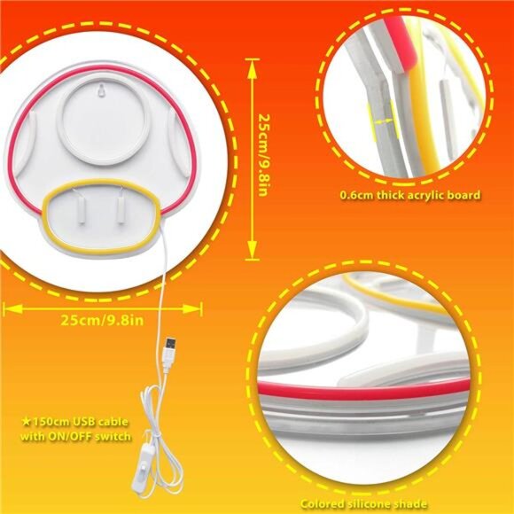 Super Mario Mushroom LED Neon Light Red Game Sign Room Decor Nintendo Retro NES - Picture 2 of 7